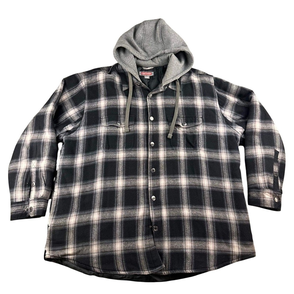 Craftsman Jacket‎ Men XXL Black Plaid Flannel Hooded Quilted Lined Cotton